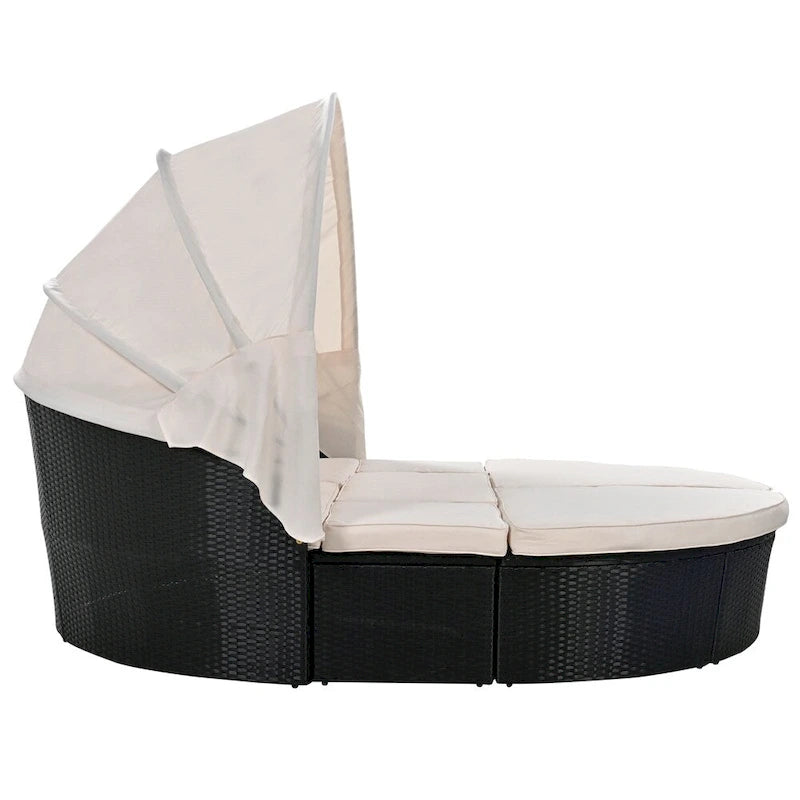 Outdoor Rattan Daybed with Retractable Canopy and Washable Cushions