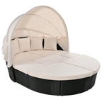 Outdoor Rattan Daybed with Retractable Canopy and Washable Cushions
