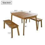 3 Pieces Outdoor Acacia Wood Dining Set with 2 Benches and Table