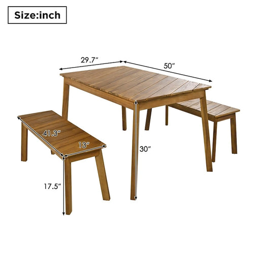 Set da pranzo da esterno a 3 pezzi in legno di acacia con 2 panche e tavolo