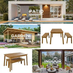 3 Pieces Outdoor Acacia Wood Dining Set with 2 Benches and Table