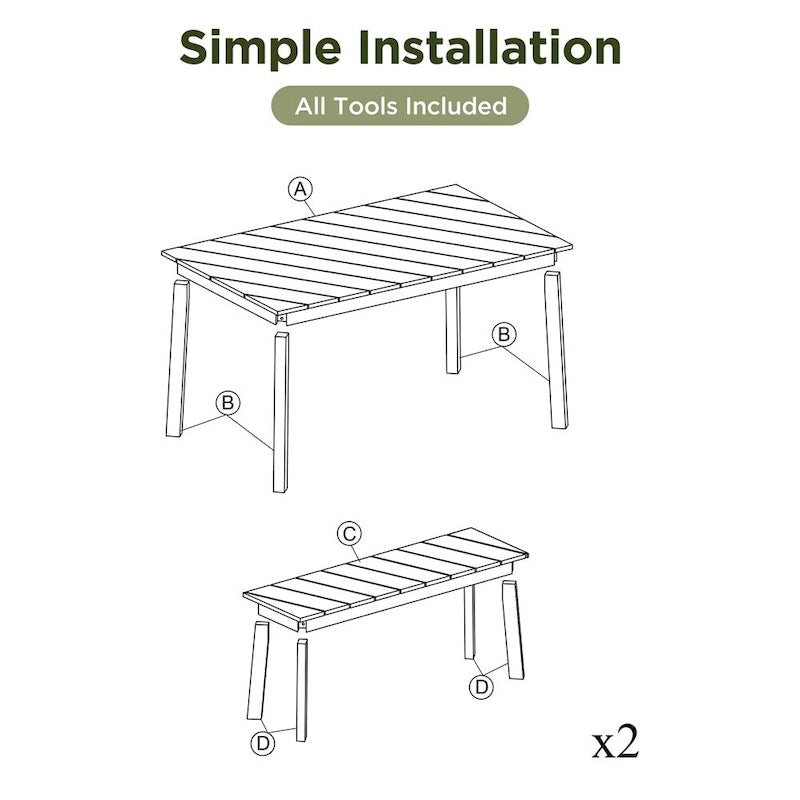 3 Pieces Outdoor Acacia Wood Dining Set with 2 Benches and Table