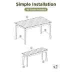 3 Pieces Outdoor Acacia Wood Dining Set with 2 Benches and Table