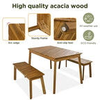 3 Pieces Outdoor Acacia Wood Dining Set with 2 Benches and Table
