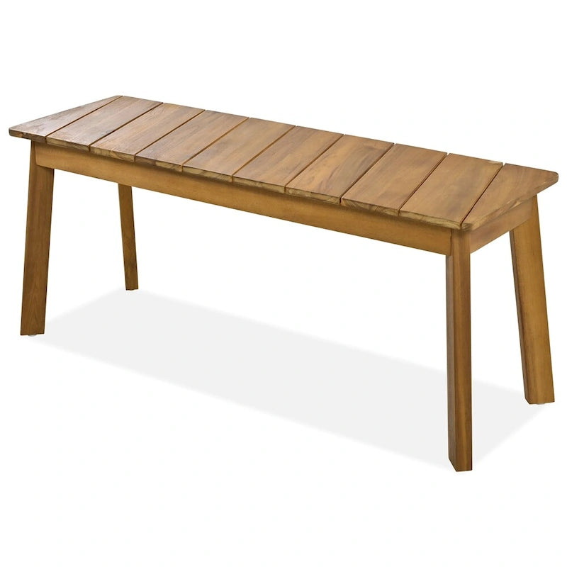 3 Pieces Outdoor Acacia Wood Dining Set with 2 Benches and Table