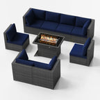 FINCATI 9-piece Extra Large High Back Outdoor Patio Furniture Sectional Conversation Sofa Set with Fire Pit Table