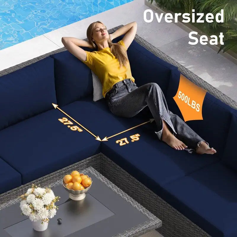 FINCATI 9-piece Extra Large High Back Outdoor Patio Furniture Sectional Conversation Sofa Set with Fire Pit Table