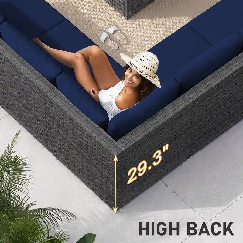 FINCATI 9-piece Extra Large High Back Outdoor Patio Furniture Sectional Conversation Sofa Set with Fire Pit Table