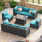 FINCATI 9-piece Extra Large High Back Outdoor Patio Furniture Sectional Conversation Sofa Set with Fire Pit Table