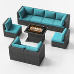 FINCATI 9-piece Extra Large High Back Outdoor Patio Furniture Sectional Conversation Sofa Set with Fire Pit Table