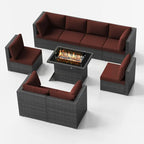 FINCATI 9-piece Extra Large High Back Outdoor Patio Furniture Sectional Conversation Sofa Set with Fire Pit Table