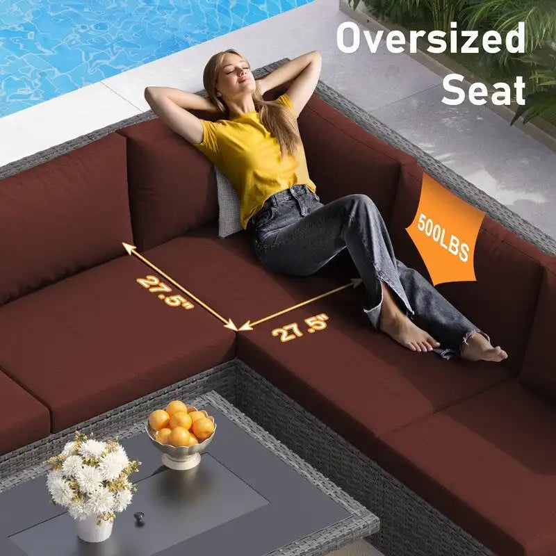 FINCATI 9-piece Extra Large High Back Outdoor Patio Furniture Sectional Conversation Sofa Set with Fire Pit Table
