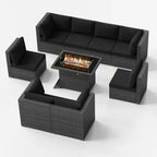 FINCATI 9-piece Extra Large High Back Outdoor Patio Furniture Sectional Conversation Sofa Set with Fire Pit Table