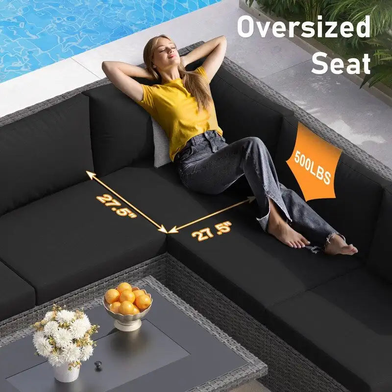 FINCATI 9-piece Extra Large High Back Outdoor Patio Furniture Sectional Conversation Sofa Set with Fire Pit Table