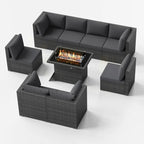 FINCATI 9-piece Extra Large High Back Outdoor Patio Furniture Sectional Conversation Sofa Set with Fire Pit Table