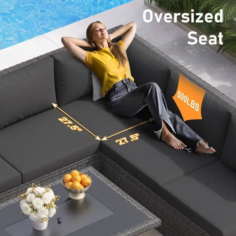 FINCATI 9-piece Extra Large High Back Outdoor Patio Furniture Sectional Conversation Sofa Set with Fire Pit Table