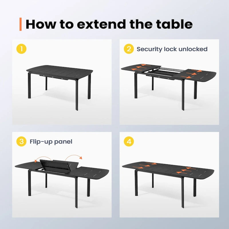 Pellebant Outdoor Aluminum Expandable Patio Dining Table Extension Table - 62.9/ 94.5(L) x 35.4(W) x 29.9(H)