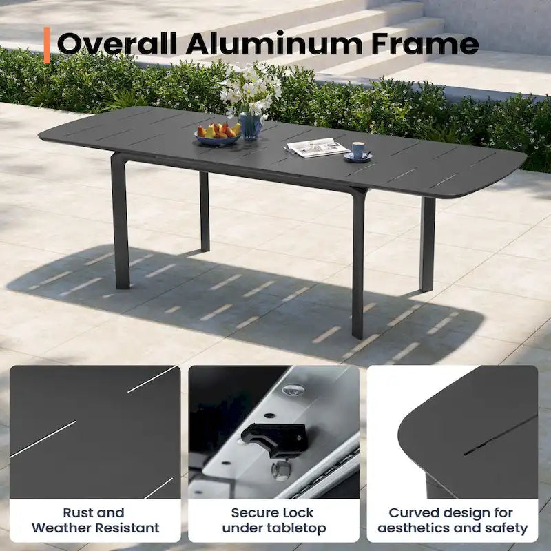 Pellebant Outdoor Aluminum Expandable Patio Dining Table Extension Table - 62.9/ 94.5(L) x 35.4(W) x 29.9(H)