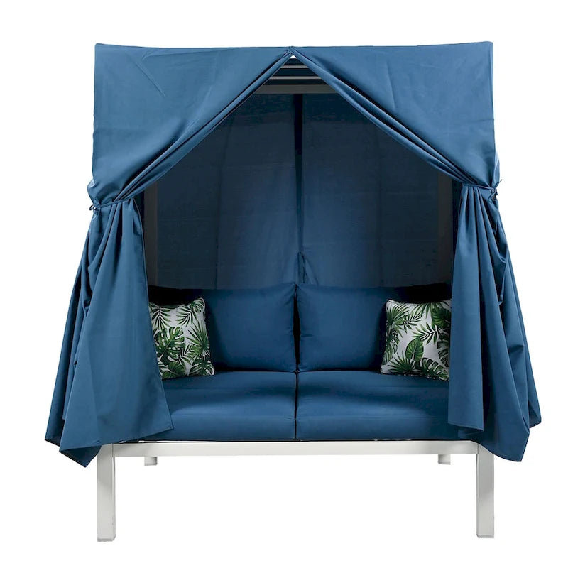 Outdoor Patio Sunbed with Curtains