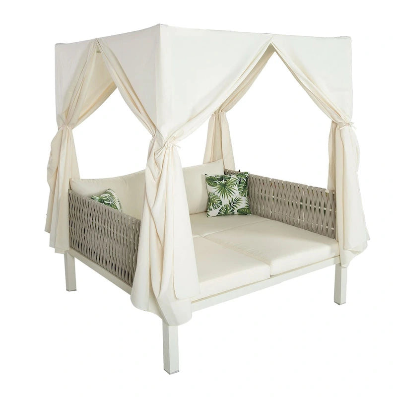 Outdoor Patio Sunbed with Curtains
