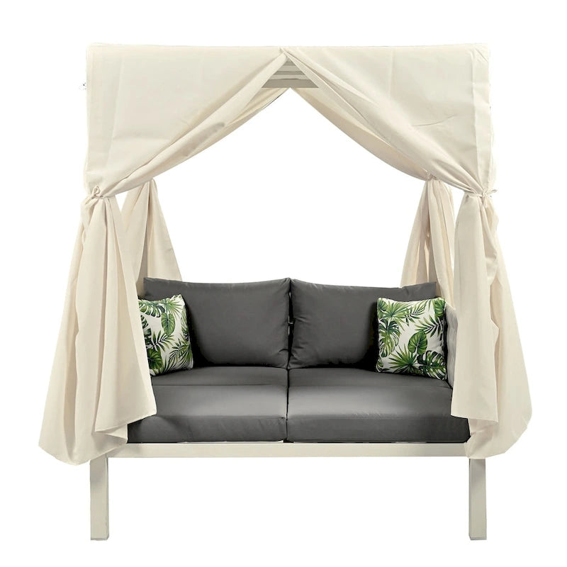 Outdoor Patio Sunbed with Curtains