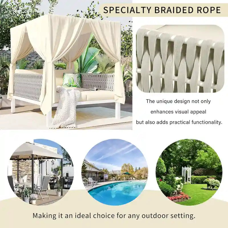 Outdoor Patio Sunbed with Curtains