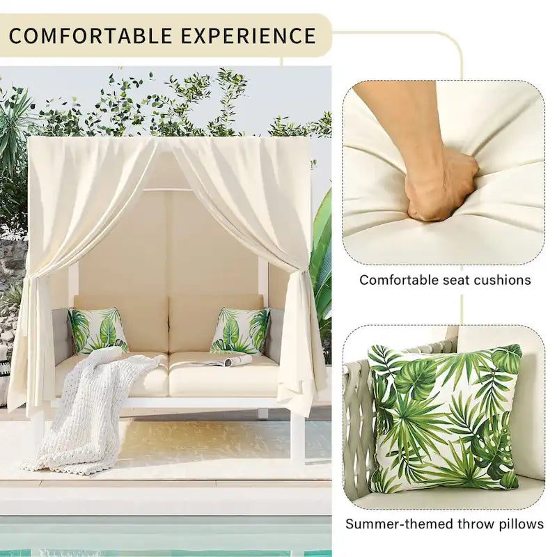 Outdoor Patio Sunbed with Curtains
