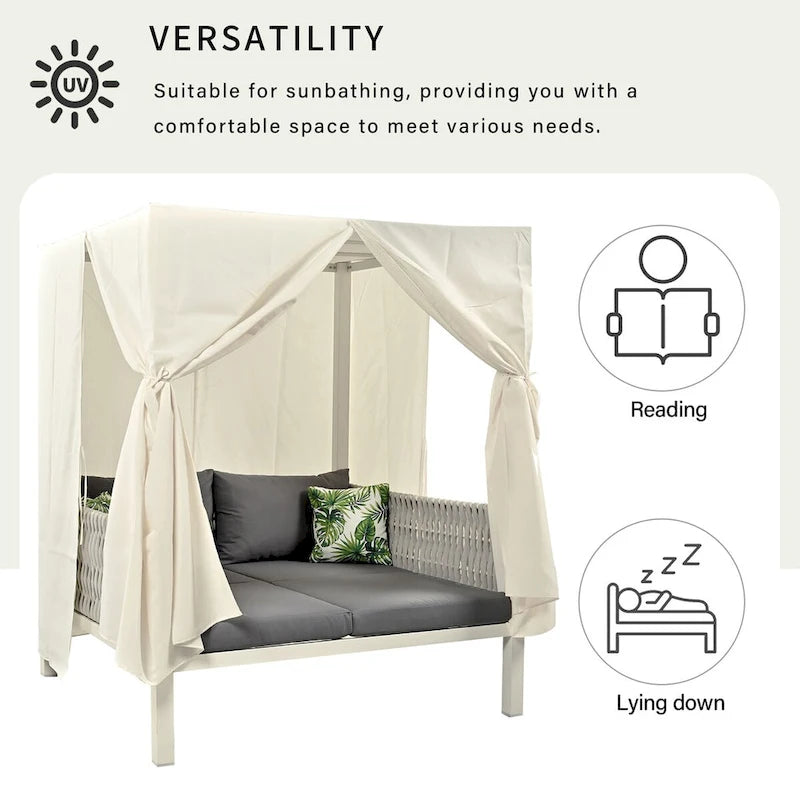 Outdoor Patio Sunbed with Curtains