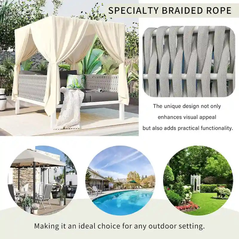 Outdoor Patio Sunbed with Curtains