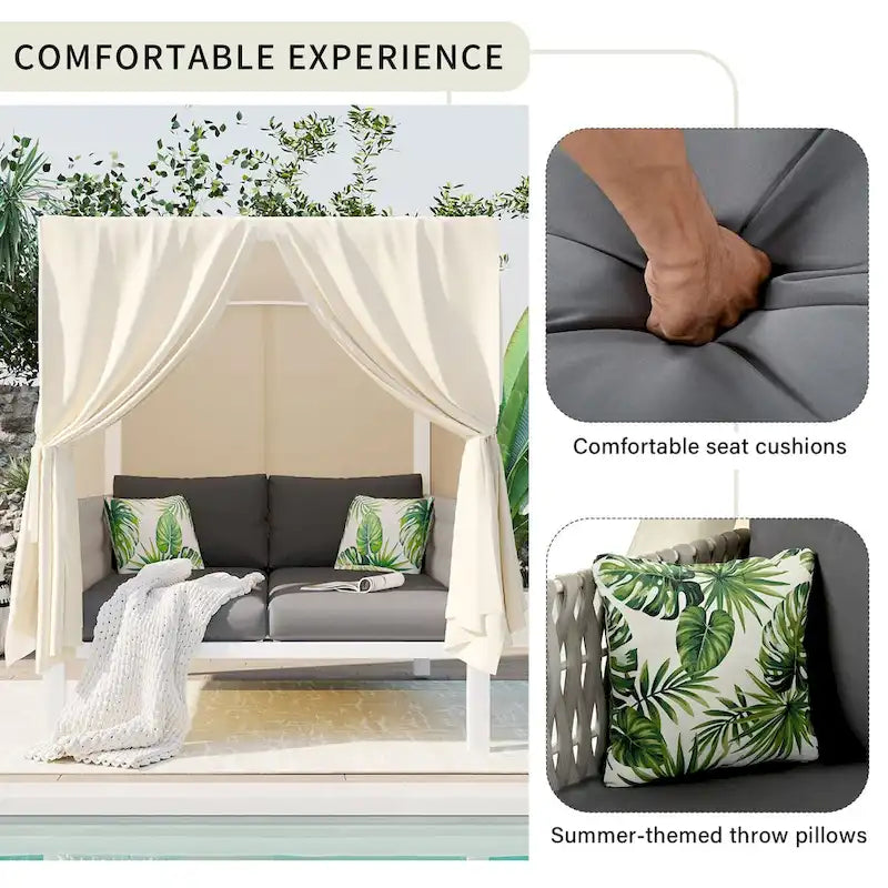 Outdoor Patio Sunbed with Curtains