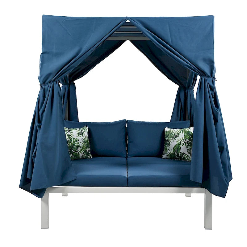 Outdoor Patio Sunbed with Curtains
