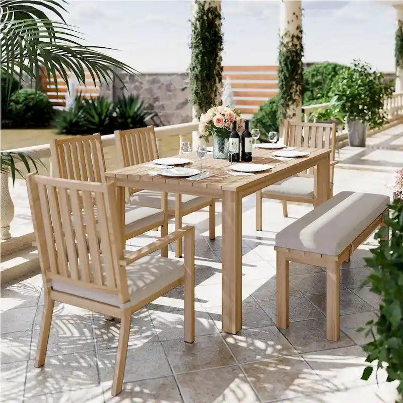 Set da Pranzo da Giardino da 6 Pezzi Tavolo da Pranzo da Esterno in Alluminio con 4 Sedie e Panca