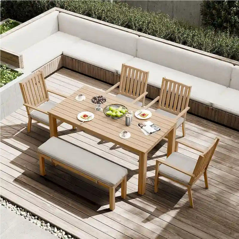 6 Pieces Patio Dining Sets Aluminum Outdoor Dining Table with 4 Chairs and Bench