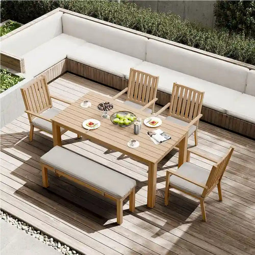 Set da Pranzo da Giardino da 6 Pezzi Tavolo da Pranzo da Esterno in Alluminio con 4 Sedie e Panca