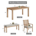 6 Pieces Patio Dining Sets Aluminum Outdoor Dining Table with 4 Chairs and Bench