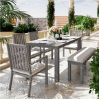 6 Pieces Patio Dining Sets Aluminum Outdoor Dining Table with 4 Chairs and Bench