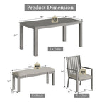 6 Pieces Patio Dining Sets Aluminum Outdoor Dining Table with 4 Chairs and Bench