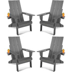 WINSOON HDPE Outdoor Folding Adirondack Chair With Cup Holder( Set of 4)