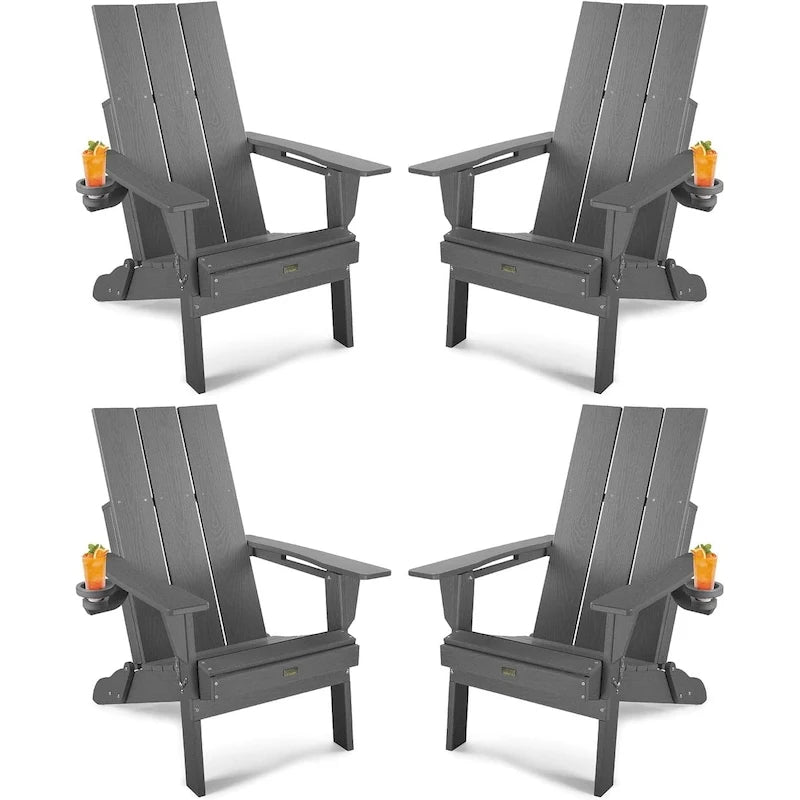 WINSOON HDPE Outdoor Folding Adirondack Chair With Cup Holder( Set of 4)
