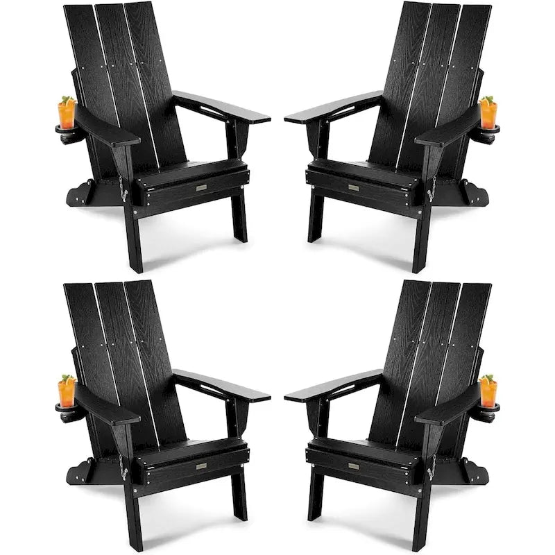 WINSOON Sedia Adirondack pieghevole da esterno in HDPE con portabicchieri (set da 4)
