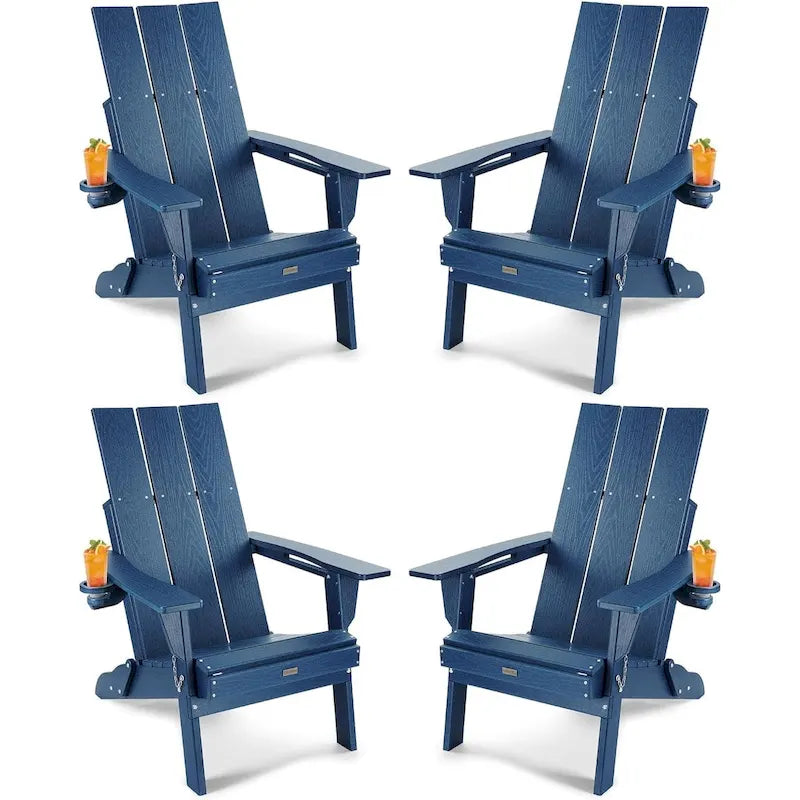 WINSOON Sedia Adirondack pieghevole da esterno in HDPE con portabicchieri (set da 4)