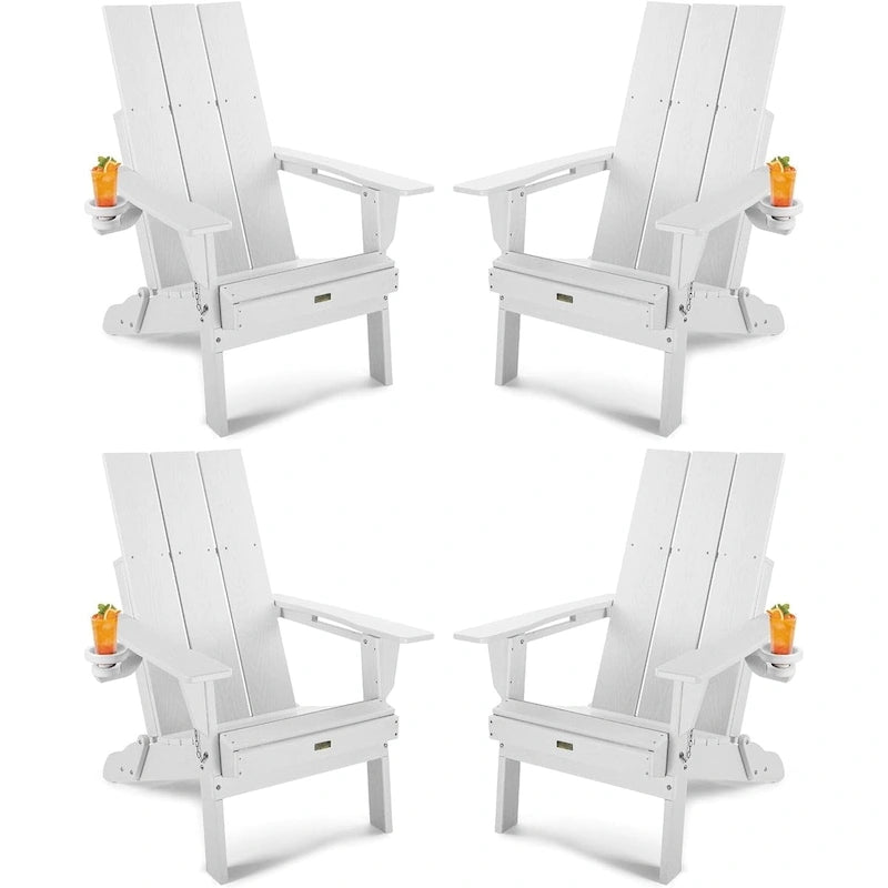 WINSOON Sedia Adirondack pieghevole da esterno in HDPE con portabicchieri (set da 4)