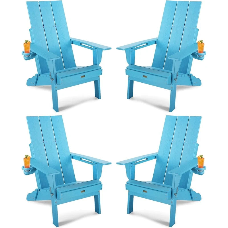 WINSOON Sedia Adirondack pieghevole da esterno in HDPE con portabicchieri (set da 4)