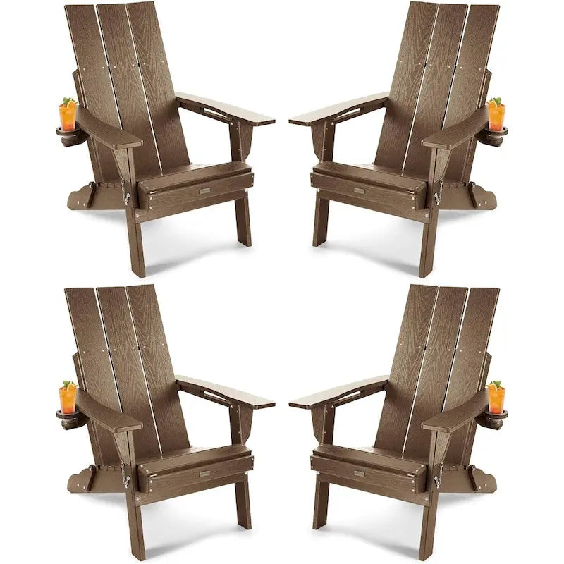 WINSOON Sedia Adirondack pieghevole da esterno in HDPE con portabicchieri (set da 4)