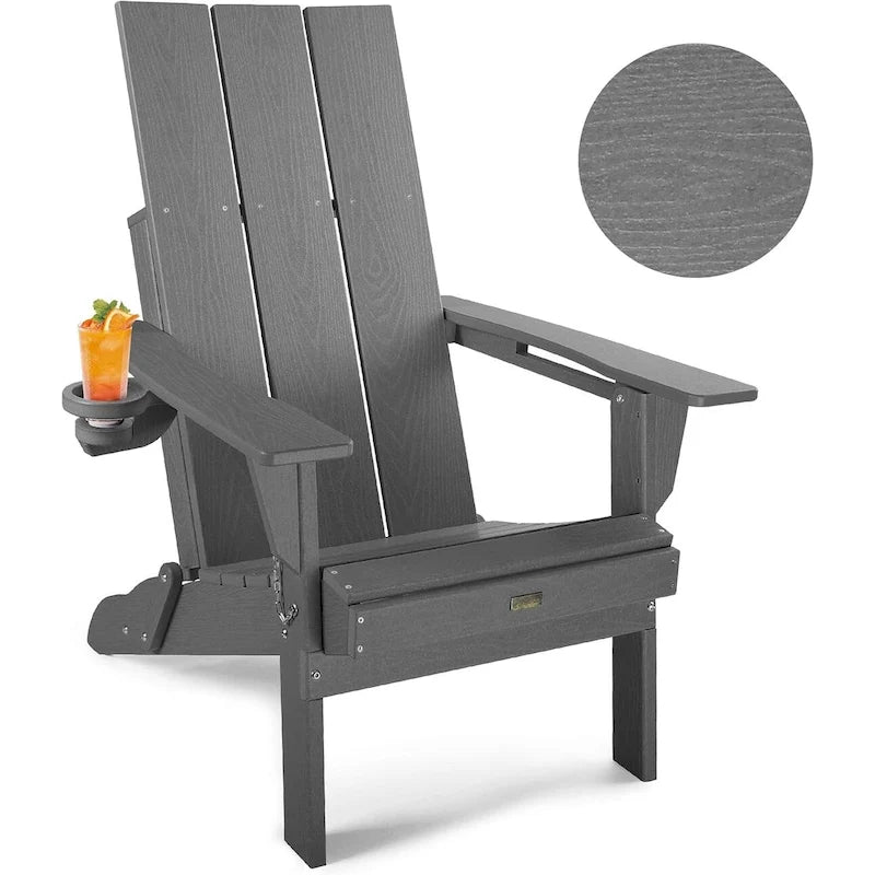 WINSOON Sedia Adirondack pieghevole da esterno in HDPE con portabicchieri (set da 4)
