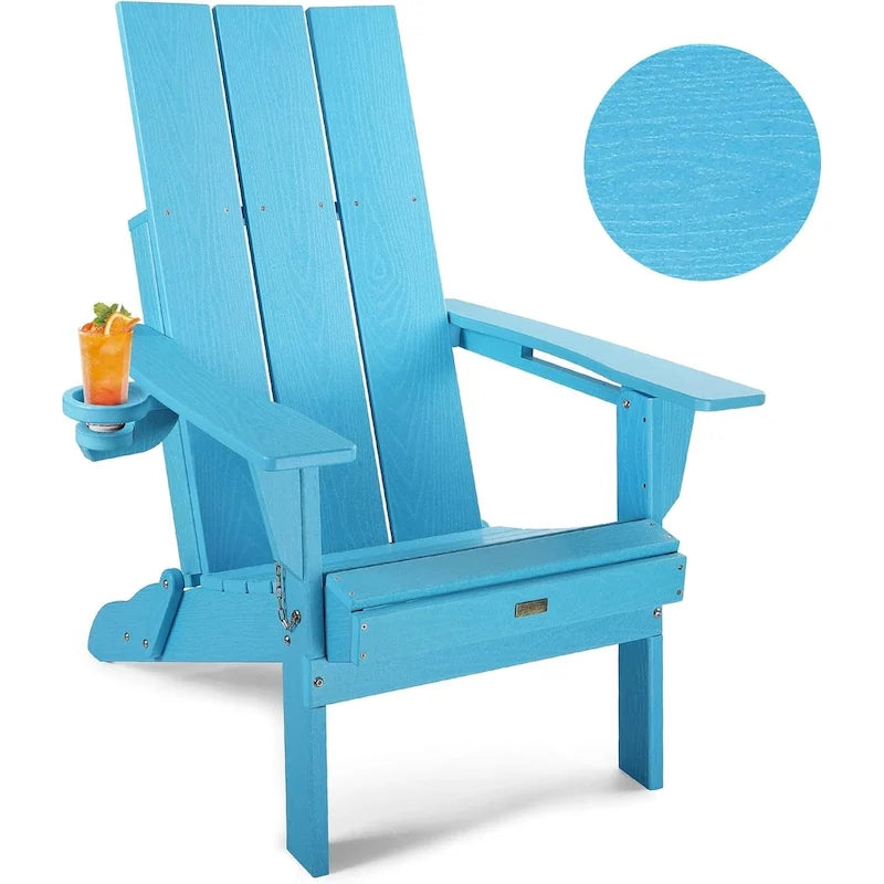 WINSOON Sedia Adirondack pieghevole da esterno in HDPE con portabicchieri (set da 4)