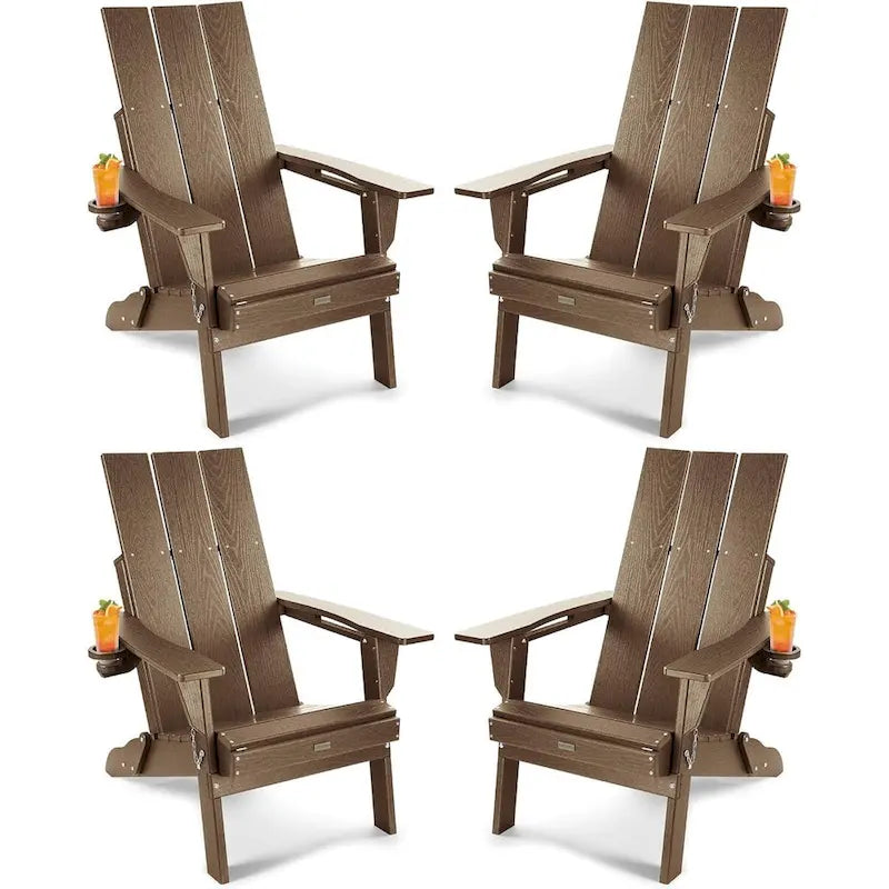 WINSOON HDPE Outdoor Folding Adirondack Chair With Cup Holder( Set of 4)