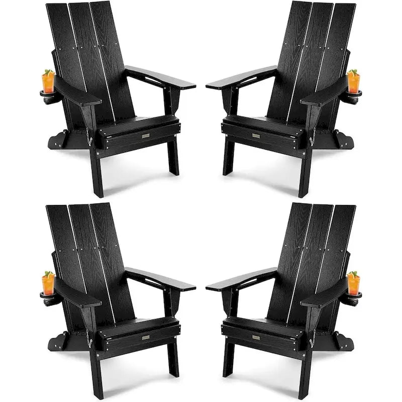 WINSOON HDPE Outdoor Folding Adirondack Chair With Cup Holder( Set of 4)