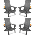 WINSOON HDPE Outdoor Folding Adirondack Chair With Cup Holder( Set of 4)