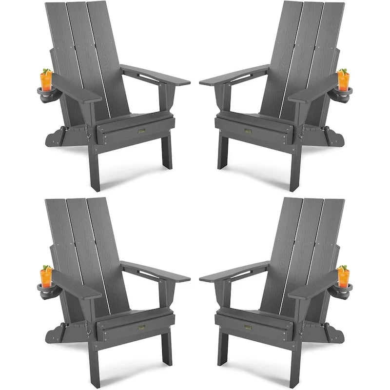 WINSOON HDPE Outdoor Folding Adirondack Chair With Cup Holder( Set of 4)